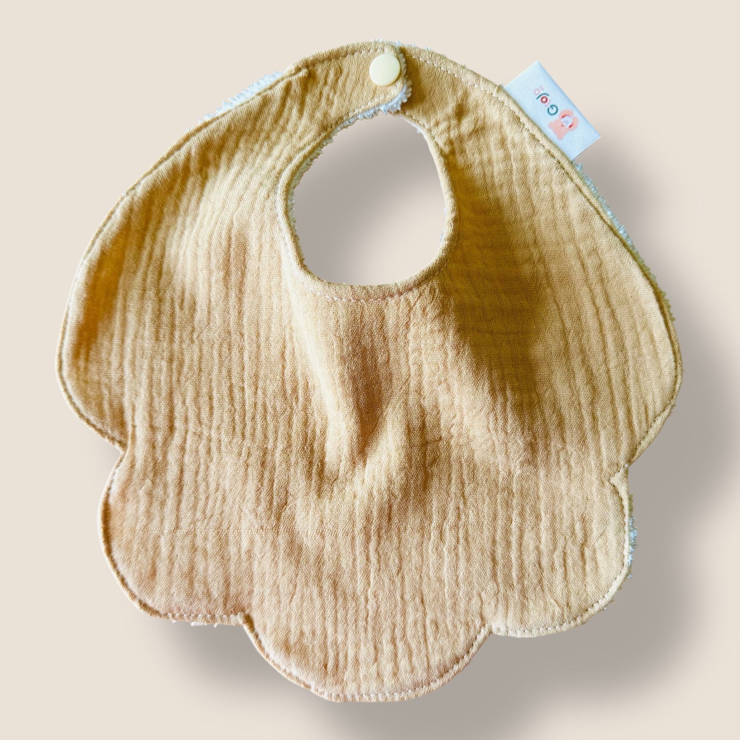 Bavoir bébé nuage – Gaze de coton jaune moutarde & éponge bambou