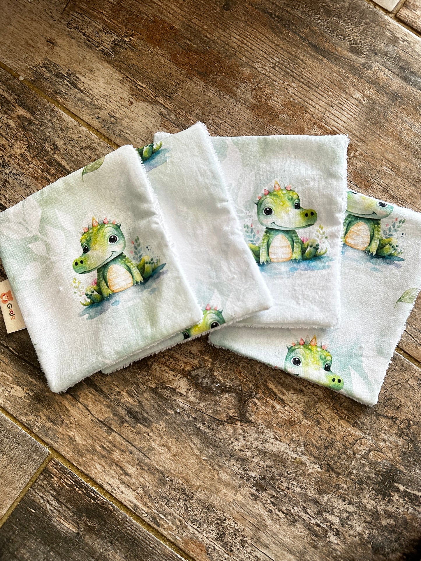 Lingettes Lavables Grand Format «croco vert » – Coton & Éponge de Bambou – Lot de 4