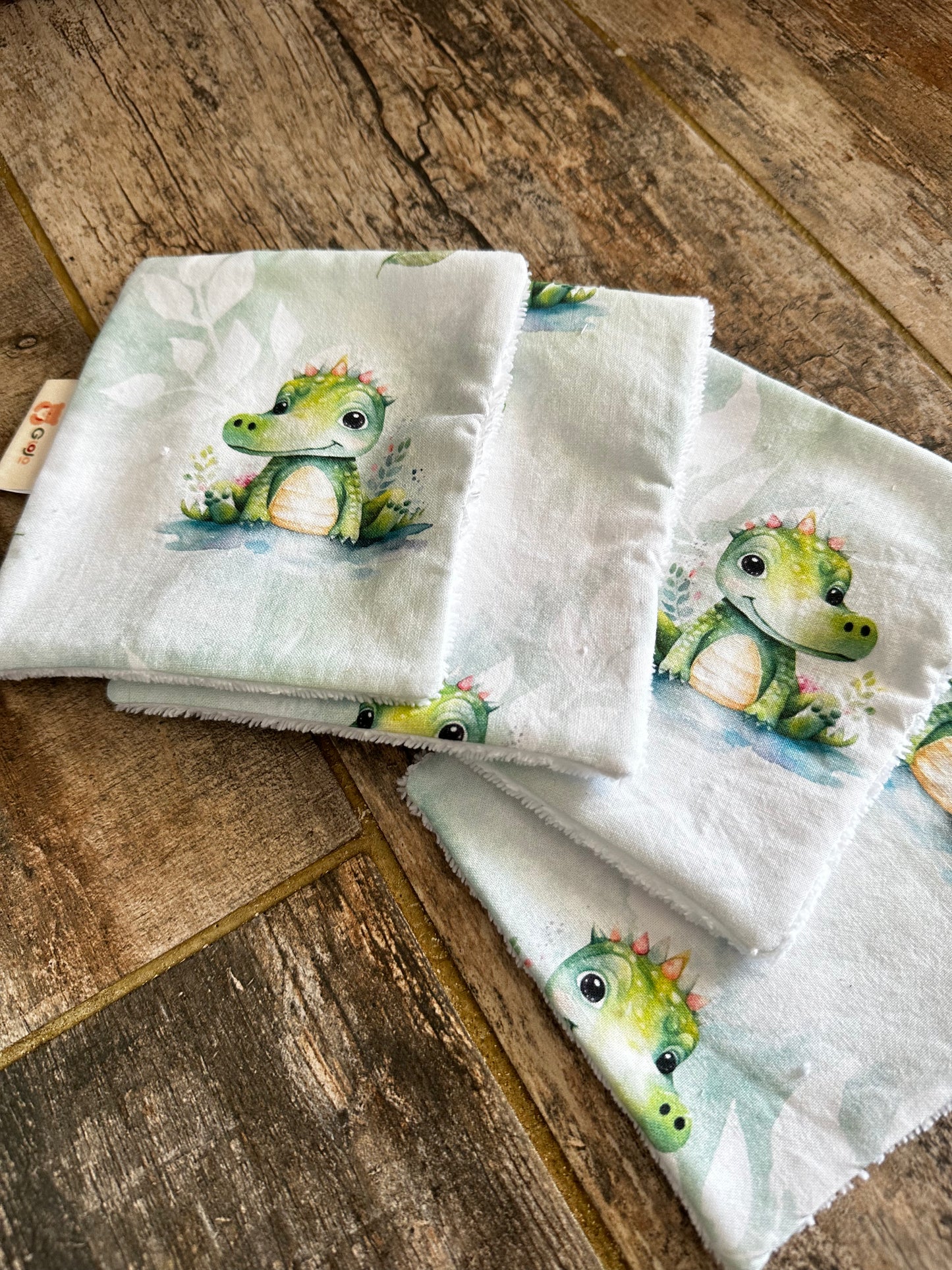 Lingettes Lavables Grand Format «croco vert » – Coton & Éponge de Bambou – Lot de 4