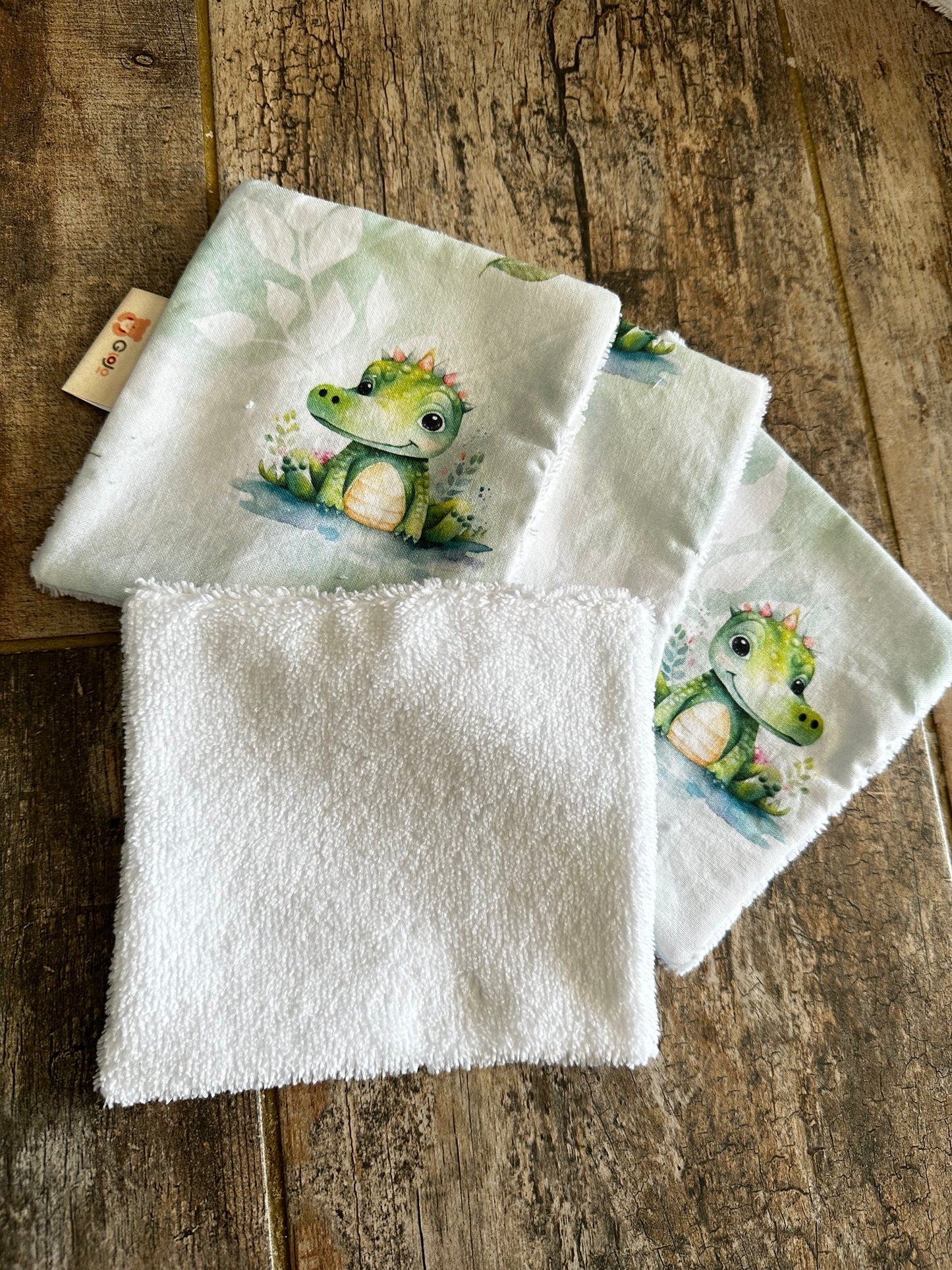 Lingettes Lavables Grand Format «croco vert » – Coton & Éponge de Bambou – Lot de 4