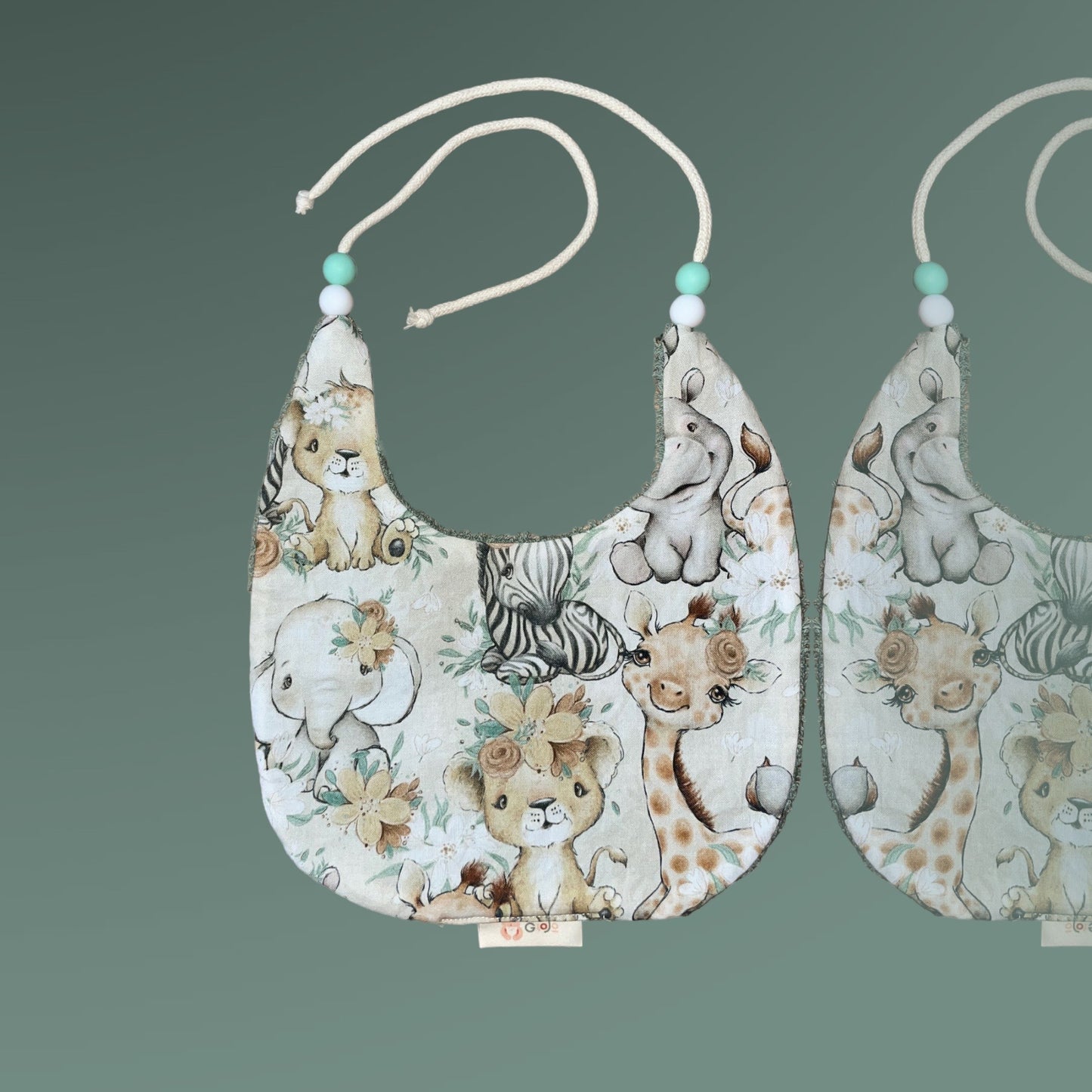 Bavoir bébé à cordon Animaux savanane caramel – Vintage, doux et absorbant de 0 à 4 ans