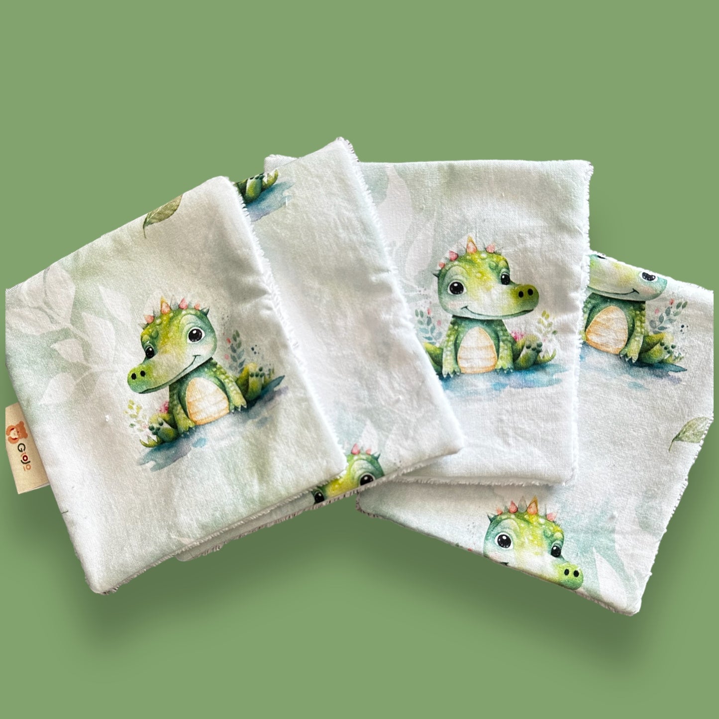 Lingettes Lavables Grand Format «croco vert » – Coton & Éponge de Bambou – Lot de 4
