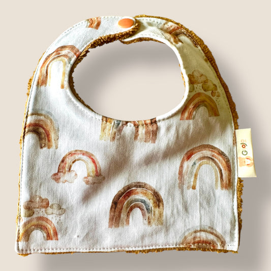 Bavoir bébé naissance Arc-en-ciel terracotta – Petit format tout doux (0-3 mois)