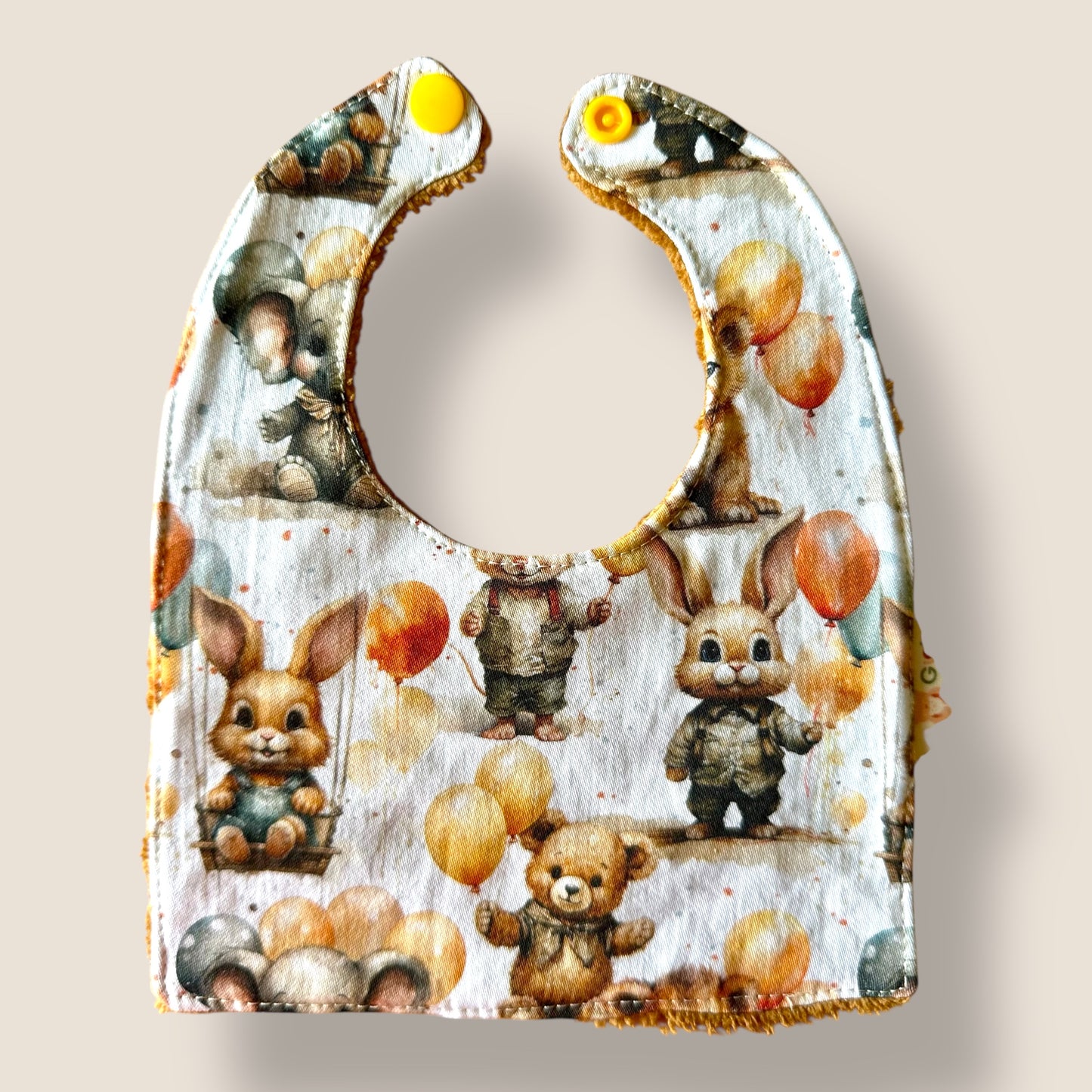 Bavoir bébé naissance Animaux ballon   – Petit format tout doux (0-3 mois)