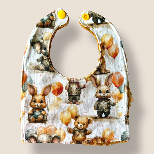 Bavoir bébé naissance Animaux ballon   – Petit format tout doux (0-3 mois)
