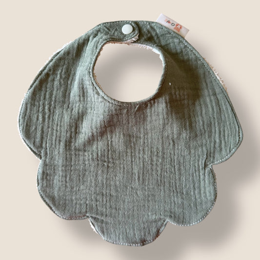 Bavoir bébé nuage – Gaze de coton vert-romarin  & éponge bambou